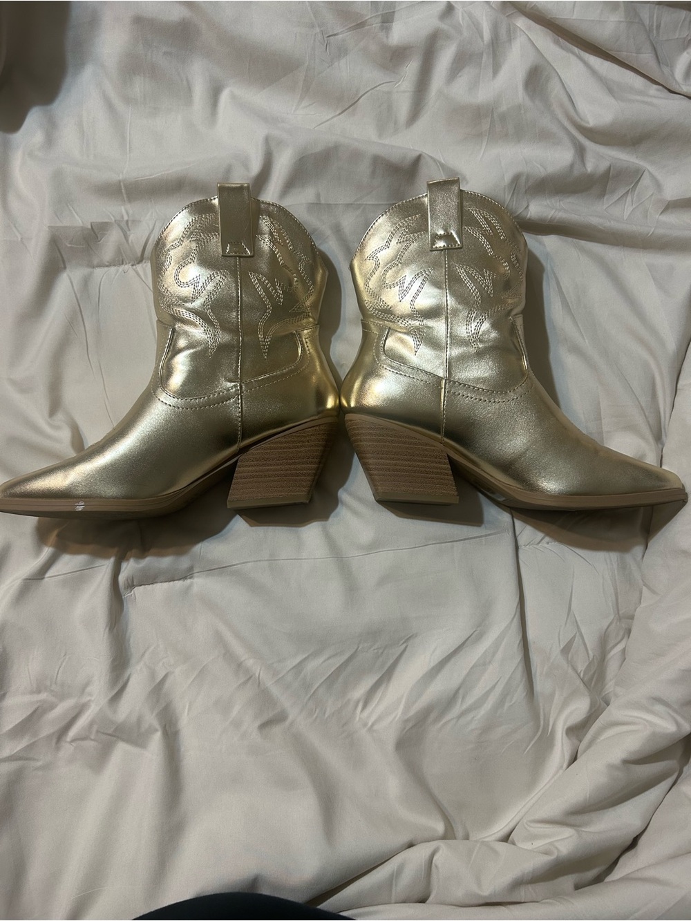 Soda Metallic Gold Western Ankle Booties